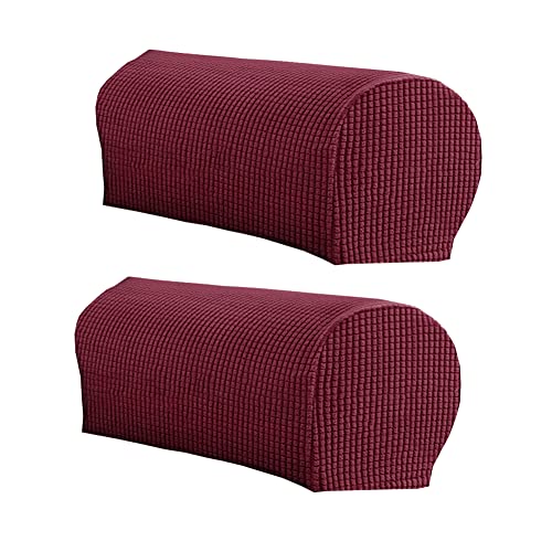 LINGXIYA Set of 2 Sofa Armrest Cover, Soft Stretch Arm Cover for Recliners Sofas Chairs,Couch Furniture Armrest Protector Covers - color: Wine Red
