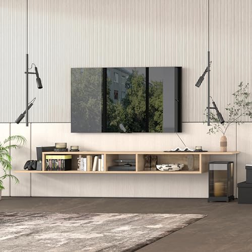 Atelier Mobili Floating TV Stand for Up to 65 Inch TVs – Wall Mounted Floating Shelf for Under TV, Entryway Organizer & Bedroom Vanity – Multi-Purpose Storage & Display Console (Oak, 100INCH) - color: Oak, size: 100INCH