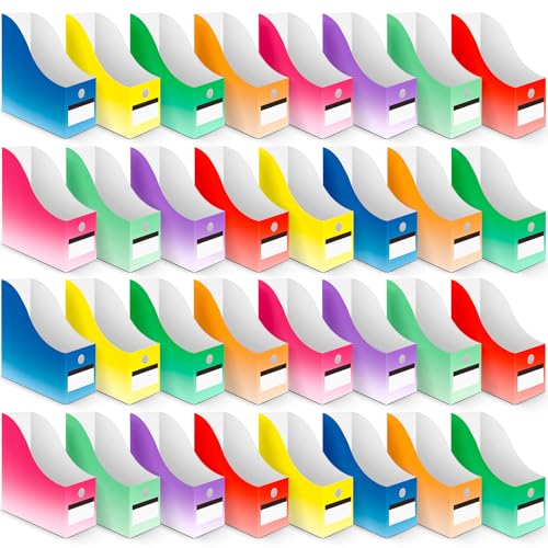 Jutom 32 Pcs Magazine File Holder Set Including Colored Foldable Desk File Holder Organizer White Label Stickers Cat Pen Cardboard Magazine Storage Box for Document School Office (Gradient,Classic) - style: classic