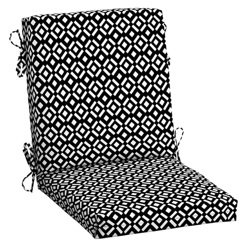 Arden Outdoor Midback Chair Cushion, 18 x 16.5, Rain-Proof, Fade Resistant Black Demi Tile - color: Black Demi Tile