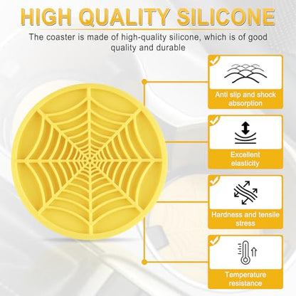 Alpmosn 4PCS Spider Web Car Cup Holders, Halloween Non-Slip Silicone Insert Coasters, Automotive Cupholder Goth Accessories for Men & Women (Yellow) - color: Yellow