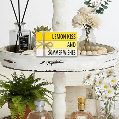 Mini Decorative Books For Home Decor, Small Summer Colourful Faux Wood Book Stack Decors, Lemon Kiss And Summer Wishes Stack Book Decor, Stack Book For Home Dinner Hall Kitchen, Three Pieces -A(35) - style: Country