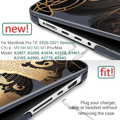 DONGKE Case for MacBook Pro 14 Inch (2026-2021 Release, M5 M4 M3 M2 M1 Pro/Max Chip), Plastic Slim Hard Shell Protective Cover with Keyboard Cover & Screen Protector, Golden Wave - color: Golden Wave X902