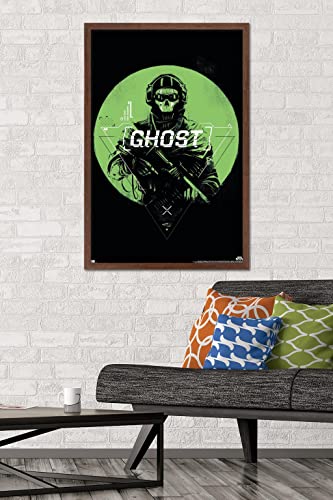Trends International Call of Duty: Modern Warfare 2 - Ghost Emblem Wall Poster, 22.375" x 34", Mahogany Framed Version - color: Mahogany Framed Version, size: 34"L x 22.4"W