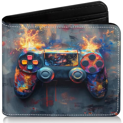EXXBYELI Kids Wallet for Boys,Cool Boys Gaming Wallet for Kids Ages 8-10 9-12 11-15 with Credit Id Card Cash Holder Black Rfid Blocking Zipper For Teen Youth Guys Teenager Birthday Gifts Ideas - color: game-Retro handle blue