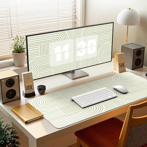 iCasso Green Desk Matt for Desktop, Cute Desk Pad Mat, Large Mouse Pad, Anti-Slip Big Mousepad with Stitched Edges, Keyboard Pad for Computer(Green) - color: Line-Green
