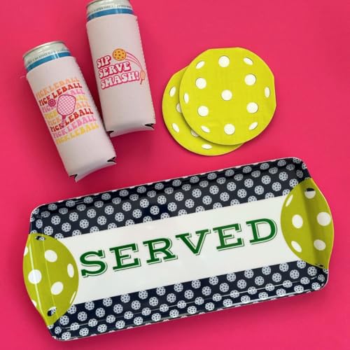 Sprinkles & Confetti Navy Pickleball Melamine Serving Tray with Handles - BPA-Free, Reusable | Durable Platter for Birthdays, Outdoor Events | Charcuterie, Appetizers, Cupcakes, Snacks - color: Navy & Lime