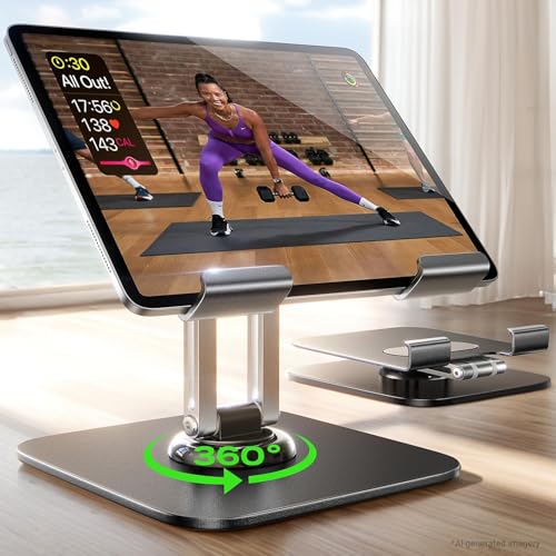 LISEN for iPad Stand Holder [All-Metal Foldable] Adjustable Tablet Stand for Desk, 2026 iPad Accessories Rotating Display Stand Office Men Gifts Kindle Tablet PS Switch iPhone 11"-4.7" - color: Black