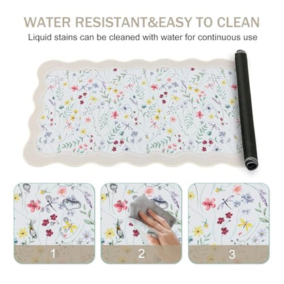 L-SPOUTTO Floral Mouse Pad,Botanical Desk Mat XXL Large Scalloped Gaming Mousepad,35.4x15.7in Non-Slip Keyboard Pad Waterproof Desktop Mat for Laptop Computer Work Game Home Office-Wild Flowers - color: Seamless Wild Flowers