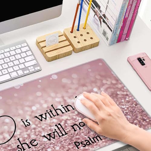 Bible Verse Gaming Mouse Pad Large, Keyboard Mouse Mat Desk Pad, Non-Slip Rubber Base with Stitched Edges Mousepad, 31.5X11.8 inch - Psalm 46:5 God is Within Her,She Will not Fall - color: God is Within Her,she Will Not Fall