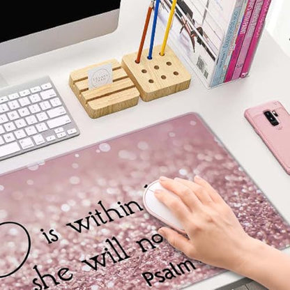 Bible Verse Gaming Mouse Pad Large, Keyboard Mouse Mat Desk Pad, Non-Slip Rubber Base with Stitched Edges Mousepad, 31.5X11.8 inch - Psalm 46:5 God is Within Her,She Will not Fall - color: God is Within Her,she Will Not Fall
