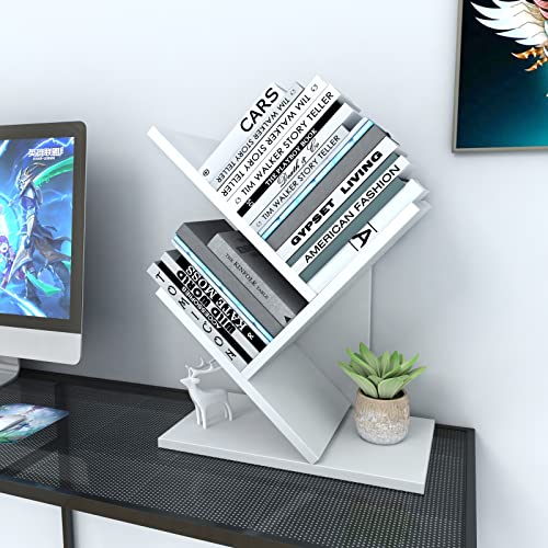 Godferyxin Tree Bookshelf, 3-Tier Small Bookcase for Desk – Wood Small Bookshelf with Storage Shelves, Mini Bookcase for Bedroom, Office, White Bookshelf, CDs, Magazines Desktop Book Tree - color: 3-tier-white