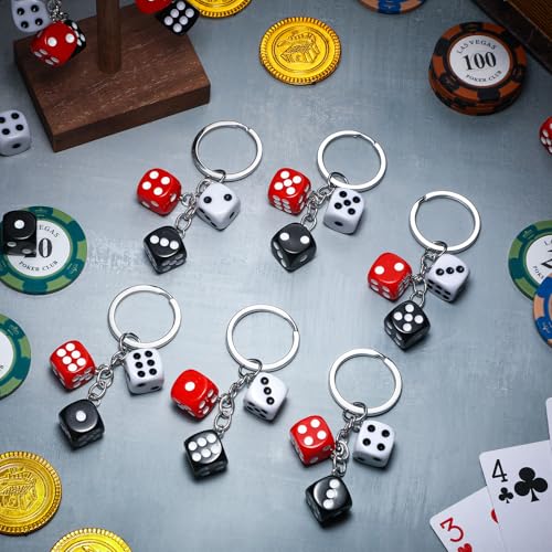 Sureio 36 Pcs Casino Night Dice Keychains Party Decoration Black White Red Souvenirs Poker Party Game Casino Night for Birthday Supplies