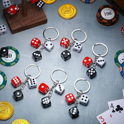 Sureio 36 Pcs Casino Night Dice Keychains Party Decoration Black White Red Souvenirs Poker Party Game Casino Night for Birthday Supplies