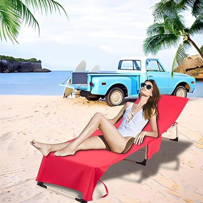 VOCOOL Lounge Chair Beach Towel Cover Microfiber Pool Lounge Chair Cover with Pockets Holidays Red | Quick Dry No Sliding, Beach Chair Towel Cover, Pool Lounge Chair Cover, for Beach Pool Patio Sunbathing Garden Holidays, Red - color: Red