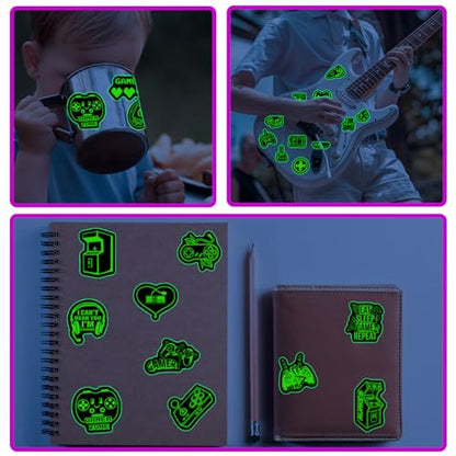 75 Pcs Glow in The Dark Neon Gamer Gamepad Stickers | Game Controller Joystick Video Gaming, Water Bottle Laptop Decals, Waterproof Vinyl, Teens Girls Boys Students Adults - color: Luminescent-430ksxx