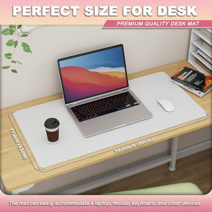 K KNODEL Leather Desk Pad Protector, Office Desk Mat, Large PVC Leather Desk Blotter, Non-Slip Mouse Pad (White, 17" x 35.4") - color: White, size: 17" x 35.4"