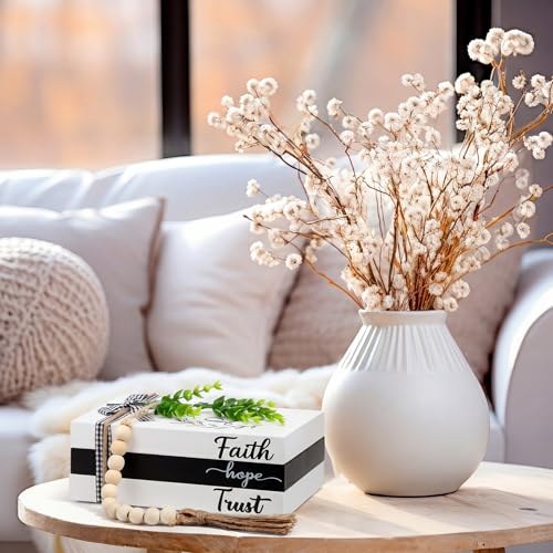 Capoda 3 Pcs Decorative Books for Home Decor Farmhouse Faux Stacked Books Wooden Rustic Table Decor with Bead Garland Twine Ribbon Faux Leaf for Table (Faith) - style: Faith