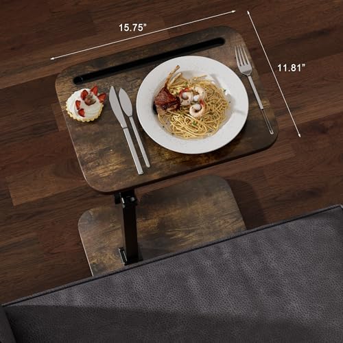 TV Tray Side Table for Couch - 360° Swivel Adjustable Height Rotating Sofa Table C Table End Table Laptop Desk with Phone & Tablet Slot, Perfect for Eating Working Reading, Fits Small Spaces - color: Rustic Brown