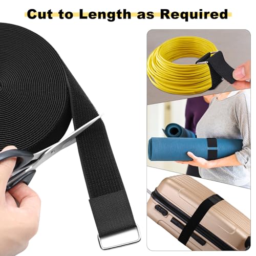 YMCRLUX 1.5"x16ft Hook and Loop Straps with 15 Metal Buckles, Adjustable Fastening Cable Straps, Cut-to-Length Cinch Strap, Reusable Nylon Securing Cord Ties for Organizer or Storage, Black - size: 1.5in x 16ft Black
