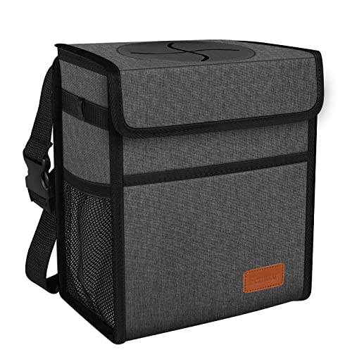 Leak Proof Car Trash Bag Waterproof Garbage Can with Lid for SUV Front Seat Multipurpose Car Hanging for Headrest Collapsible and Portable with Storage Mesh Pocket, Charcoal Gray - color: Charcoal Gray, size: 2.25 Gallons