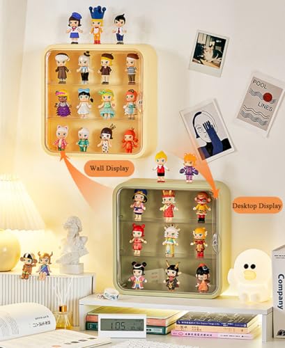 Display Case for Figures, Wall-Mounted Dustproof Display Box with Magnetic Door and Shelf, Adjustable Doll Display Case for Collectibles Figurines Sonny Angels Pop Mart Mini Figures (Yellow) - color: Yellow