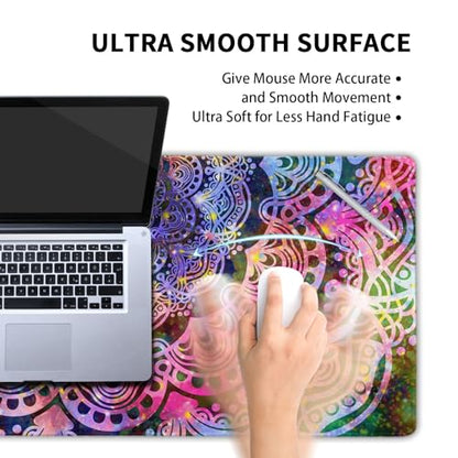 Purple Mandala Gaming Mouse Pad XL Pink Blue Green Abstract Art Extended Big Large Desk Mat Non-Slip Rubber Base Stitched Edge Long Keyboard Mousepad for PC Computer Laptop,31.5×11.8 in - color: Purple Flower, size: X-Large