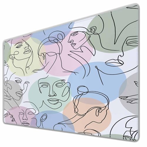Abstract Women's Faces Gaming Mouse Pad Black Lines Drawing Large Full Desk Keyboard Mousepad for Computer,Home,Office 35.4"X15.7" - color: women's faces