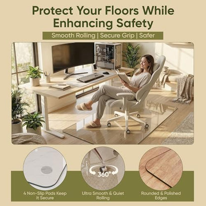 Tempered Glass Chair Mat for Hardwood Floor, 30" x 55" Heavy Duty Glass Office Chair Mat, for Low Pile Carpet, 0.2" Thick with 4 Non-Slip Pads, Smooth Rolling for Home & Office - size: 30" x 55"