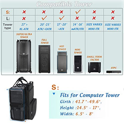 Trunab PC Tower Carrying Strap with Handle, Desktop Computer Case Belt Holder with Pockets for Keyboard, Cable, Headphone, Ideal for Transporting On The Go, Black - Patented Design - size: S - Fits Mini & Mid Tower