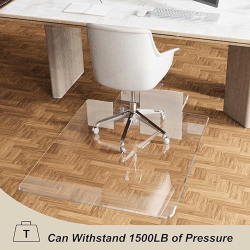 MESAILUP Beveled Edge Office Chair Mat for Carpet or Hardwood Floor, Crystal Clear 48" x 60" Desk Computer Chair Mat with Lip for a Smooth Glide and Easy Roll On/Off, Hard Heavy Duty and Non-Slip Pad - color: Clear, size: 48" x 60"