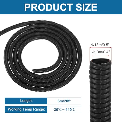 MECCANIXITY 3/8 Inch 20ft Split Wire Loom Tubing, Flexible Cord Protectors with Installation Tool Cable Management Sleeve Conduits Cover for Office Home Electrical Automotive Wires, Black - color: Black, size: 3/8 Inch 20ft