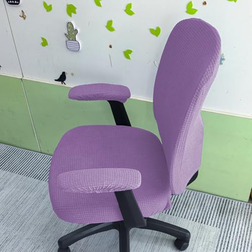 HAPPYDOG 4 Pcs Office Chair Covers Set Stretchable Protective Rotating Computer Chair Seat Covers with Armrest Covers (Purple) - color: Purple
