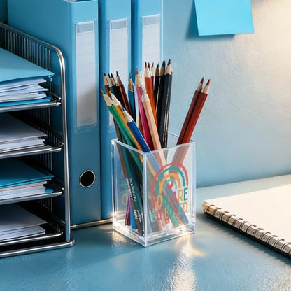 You Are So Love Acrylic Cosmetic Holder, Rainbow Heart Inspirational Quotes Desk Organizer for Home Office Library Classroom Desk, Pen Holder Gifts For Women Men Friends Daughter Son - color: rainbow