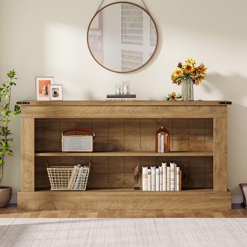 Tribesigns 63-Inch Long Console Table for Entryway, Narrow Long Entry Table with Shelves for Living Room, Farmhouse Sofa Console Behind Couch, for Foyer, Hallway, Brown - color: Brown
