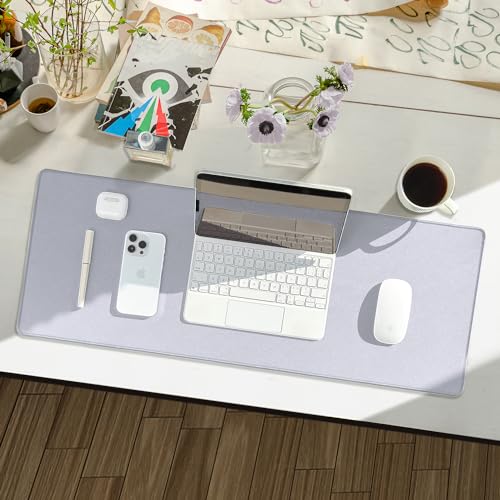 Reniteco Waterproof Large Gaming Mouse Pad with Durable Stitched Edges, Non-Slip Rubber Base, Grainy Jacquard Mouse Mat Desk Pad for Home Office Gaming, 35.4''x15.7''x0.12'', Matte Light Gray - color: Matte Light Gray, size: 35.4''x15.7''x0.12"