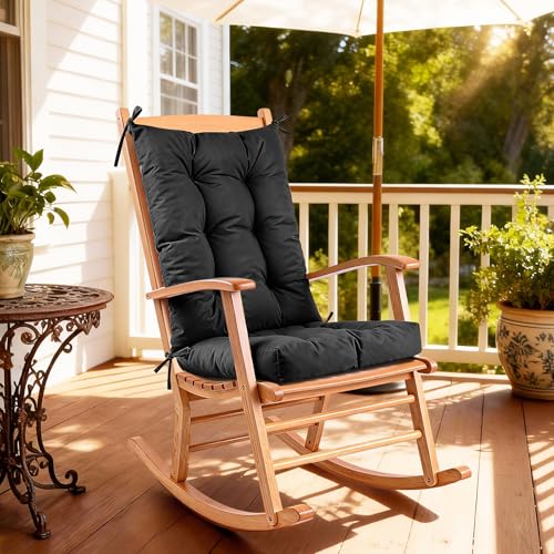 Rocking Chair Cushion with Ties Non-Slip Outdoor Rocking Chair Cushion Set Waterproof Fade-Resistant Porch Garden Patio Glider Rocker Cushions - color: Outdoor Black