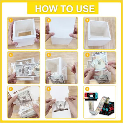 Video Game Birthday Money Pull Box with DIY Stickers for Any Ages, Happy Birthday Boxes Gifts for Money Pull Out Card, 50Pcs Transparent Bags - color: Red