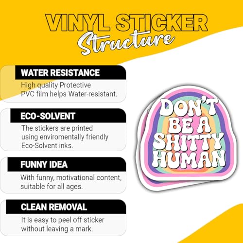 3PCS Don’t Be a Shitty Human Stickers Pack, Retro Rainbow Positive Reminder Quote for Teens & Adults, Stickers Die-Cut Waterproof for Laptop, Water Bottle, Phone, Window, Helmet - size: 6 inch