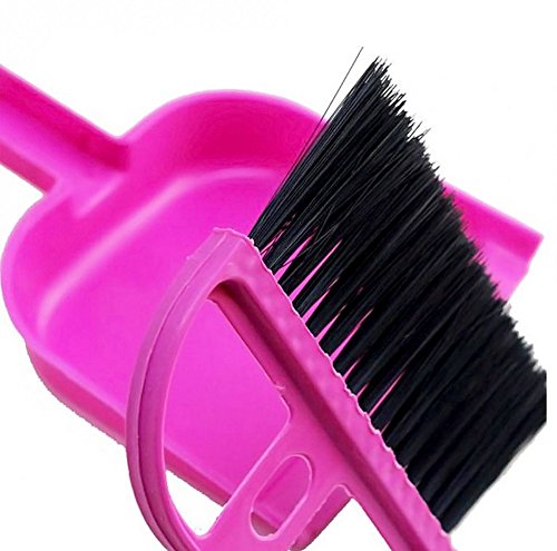 Pet Cage Broom Brush Dustpan Set - Small Cat Litter Sweeper for Pet Cage Clean and Car Keyboard Brush (Pink) - color: Pink
