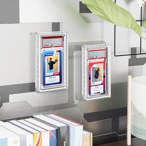 2 Pack Graded Card Display Case Compatible with PSA Graded Cards, Acrylic Card Sleeves Display Frame Wall Mount Slab Protector for Trading, Sports, Game Cards