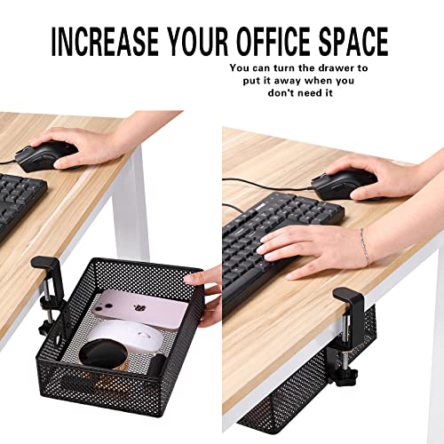 Mesh Desk Organizer and Clamp-on Swivel Pencil Drawer, Desk Hidden Extra Sturdy C-Clamp Mount System and Easy to Instal, Home Office Art Supply Storage Box (Black) - color: Black