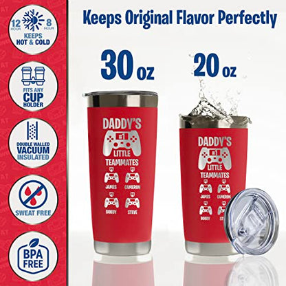 Personalized Gamer Dad Tumbler - Custom Retro Gamer Travel Mug with Kids Names - Stainless Steel Cup, Gifts for Fathers Day for Dad (20oz & 30oz, 6 Colors) - color: Gamer Dad Tumbler