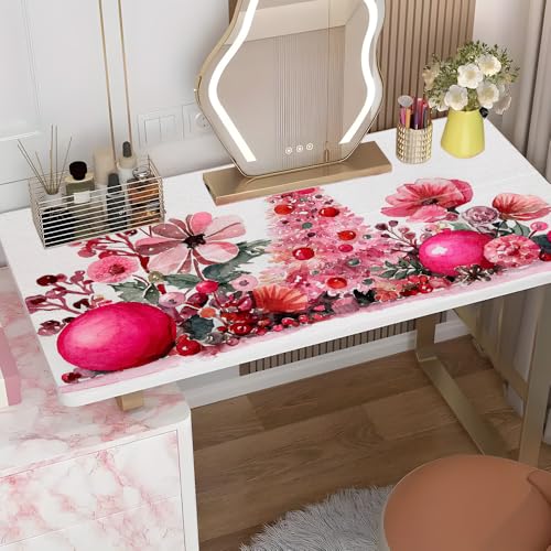 Pink Christmas Watercolor Desktop Sticker 39.37x23.62In, Floral Tree Bauble Desk Decal, Easy Clean Table Surface Sticker, Girly Holiday Home Decor - color: Colorful200