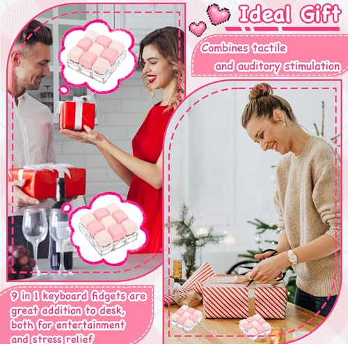 Keyboard Fidget Toy, Keyboard Keychain Fidget Toys, 9-in-1 Clicker Fidget Toy, Stress Relief Desk Decompression Button, Anxiety Relief Valentine's Day Gifts (2 Color-Mix Pink) - color: 2 Color-mix Pink