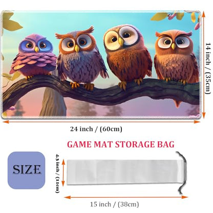 MTG Playmat, Smooth Surface Game Play Pad MTG TCG 24 x 14 inch with Storage Bag, Non-Slip Mouse Pad Card Fighting Game, Cute Owl - color: Cute Owl
