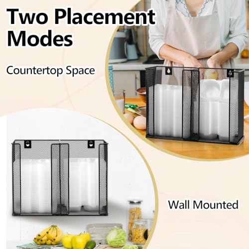 Wall Mounted Condiment Cup Dispenser for Double Compartment Condiment Container Fits 4.5 oz Disposable Snack Containers with Lids Snack Tray with Lid Metal Portion Sauce Cup Lid Organizer for Kitchen