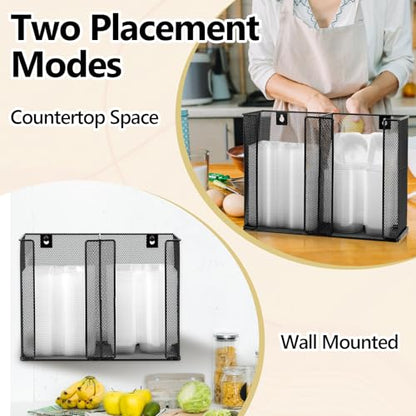 Wall Mounted Condiment Cup Dispenser for Double Compartment Condiment Container Fits 4.5 oz Disposable Snack Containers with Lids Snack Tray with Lid Metal Portion Sauce Cup Lid Organizer for Kitchen