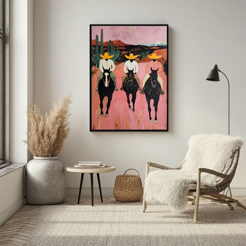 ZHXICHEN Southwestern cowboys Print, colorful abstract western horse painting, modern country cowboy poster Abstract style Cowboy Desert Cactus Posters Living Room Bedroom 16X24 inch Unframed - color: white-15, size: 24"L x 16"W