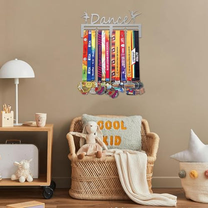 Resama Medal Hanger Holder Display Wall Rack Frame Shelf-Medal Hanger Awards Ribbon Soccer,Gymnastics,Holder Display Rack for 60 Medals - color: Dance Silver